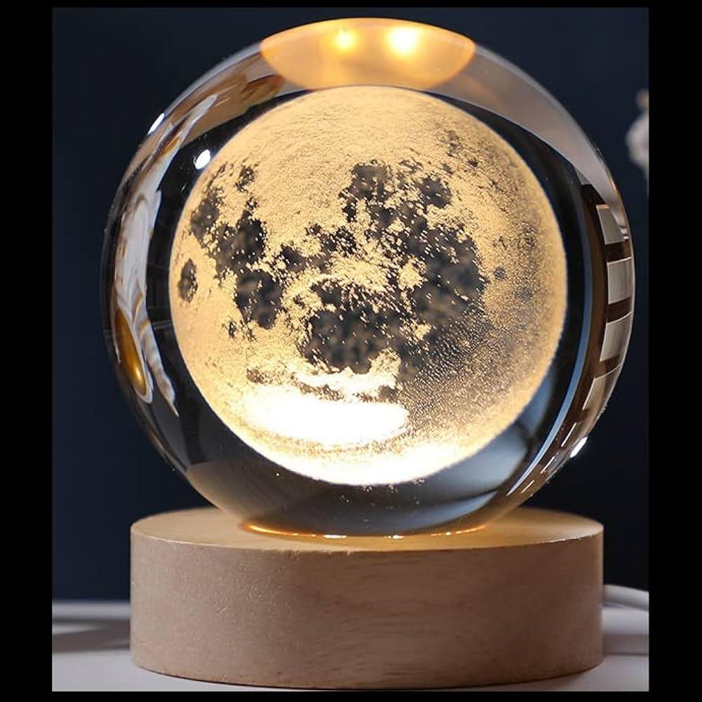 3d Galaxy Crystal Ball Night Light With Wooden Base - Decor Item Designed For Room Lighting And Daily Illumination Routine (Random Design)