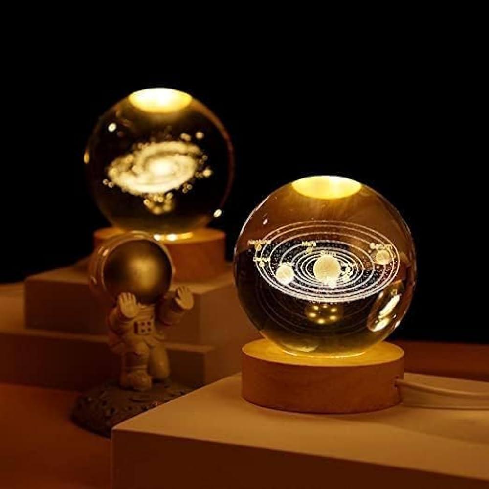 3d Galaxy Crystal Ball Night Light With Wooden Base - Decor Item Designed For Room Lighting And Daily Illumination Routine (Random Design)