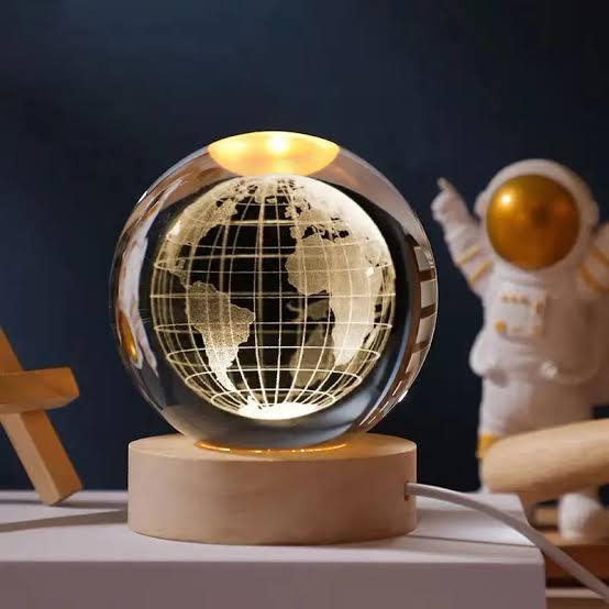 3d Galaxy Crystal Ball Night Light With Wooden Base - Decor Item Designed For Room Lighting And Daily Illumination Routine (Random Design)