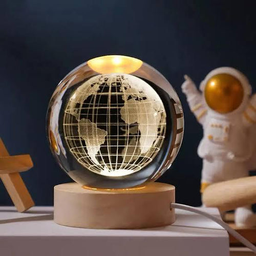 3d Galaxy Crystal Ball Night Light With Wooden Base - Decor Item Designed For Room Lighting And Daily Illumination Routine (Random Design)