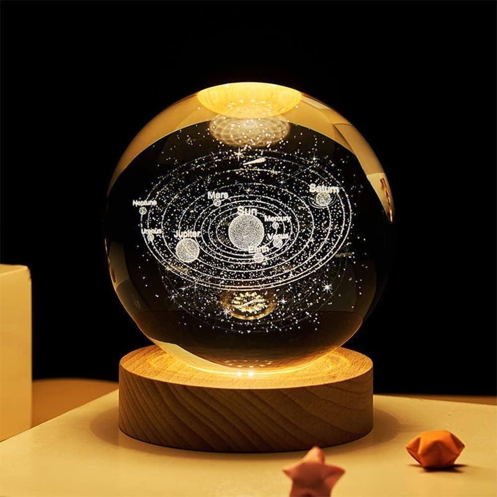 3d Galaxy Crystal Ball Night Light With Wooden Base - Decor Item Designed For Room Lighting And Daily Illumination Routine (Random Design)