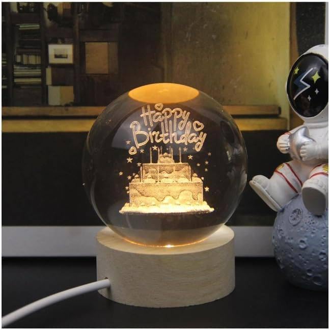 3d Galaxy Crystal Ball Night Light With Wooden Base - Decor Item Designed For Room Lighting And Daily Illumination Routine (Random Design)
