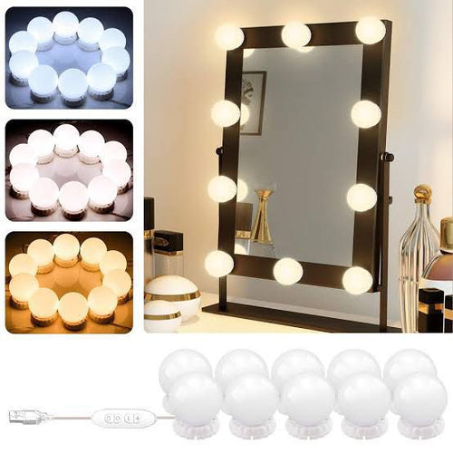 10 Bulb Vanity Mirror LED Light Kit - 3 Modes, USB Operated