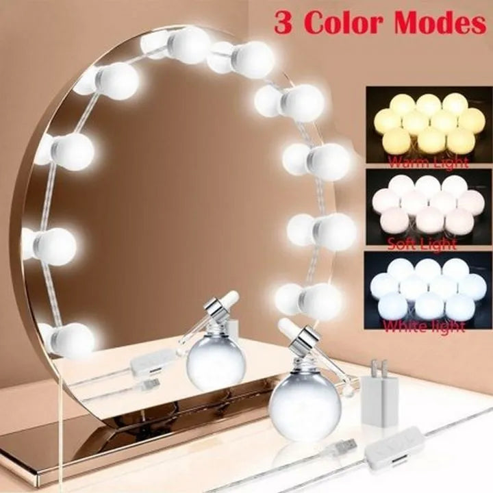 10 Bulb Vanity Mirror LED Light Kit - 3 Modes, USB Operated