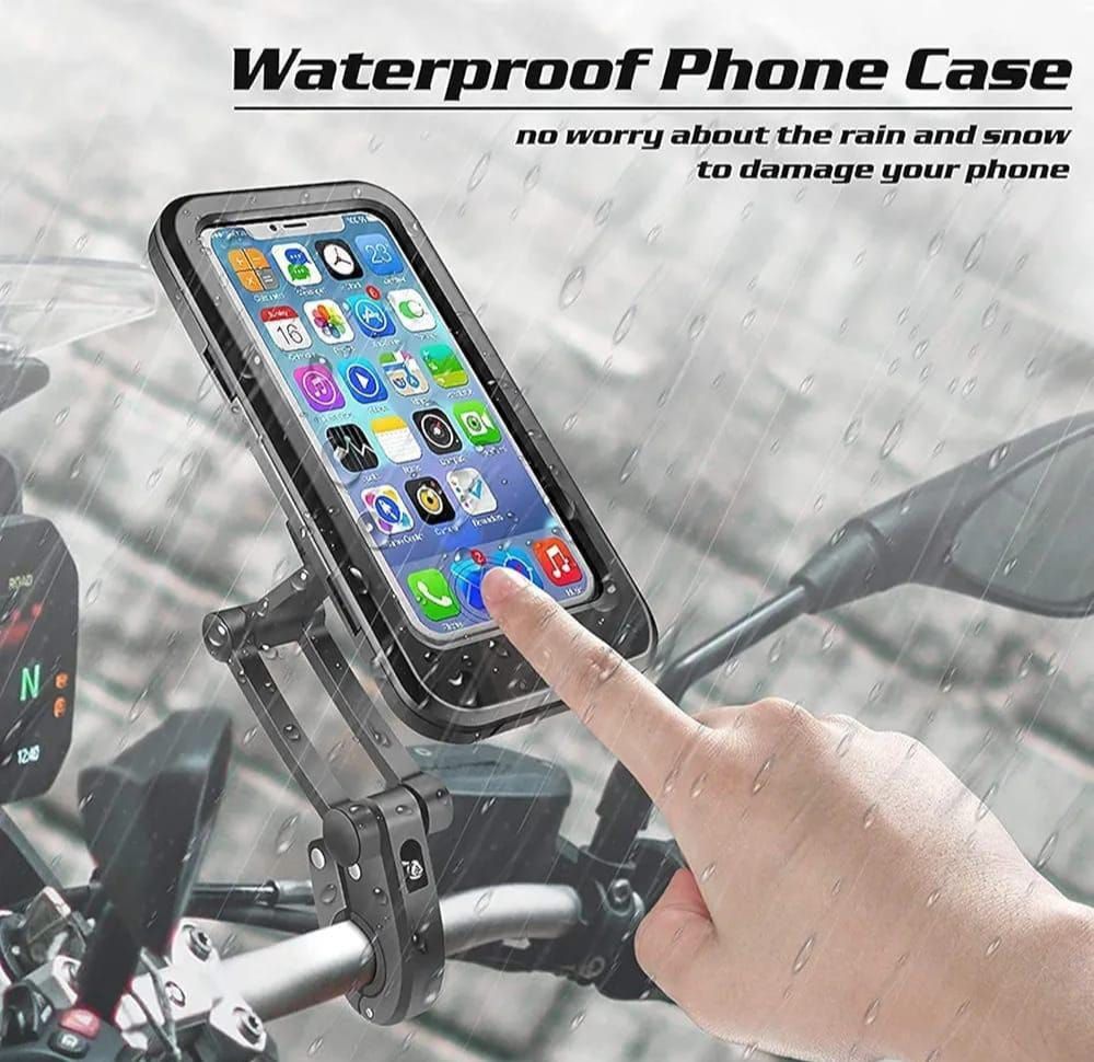 Waterproof Bike Phone Mount - 360° Rotatable Motorcycle & Bicycle Mobile Holder - Adjustable Touch Screen Handlebar Phone Support for All BikesWaterproof Bike Phone Mount - 360° Rotatable Motorcycle & Bicycle Mobile Holder