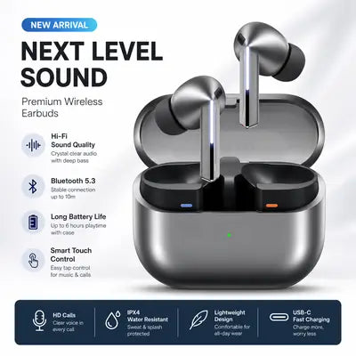 Erorex AirPods E-5 Pro TWS Wireless Bluetooth 5.3 Earbuds with ENC Noise Cancellation, Touch Control & Charging Case