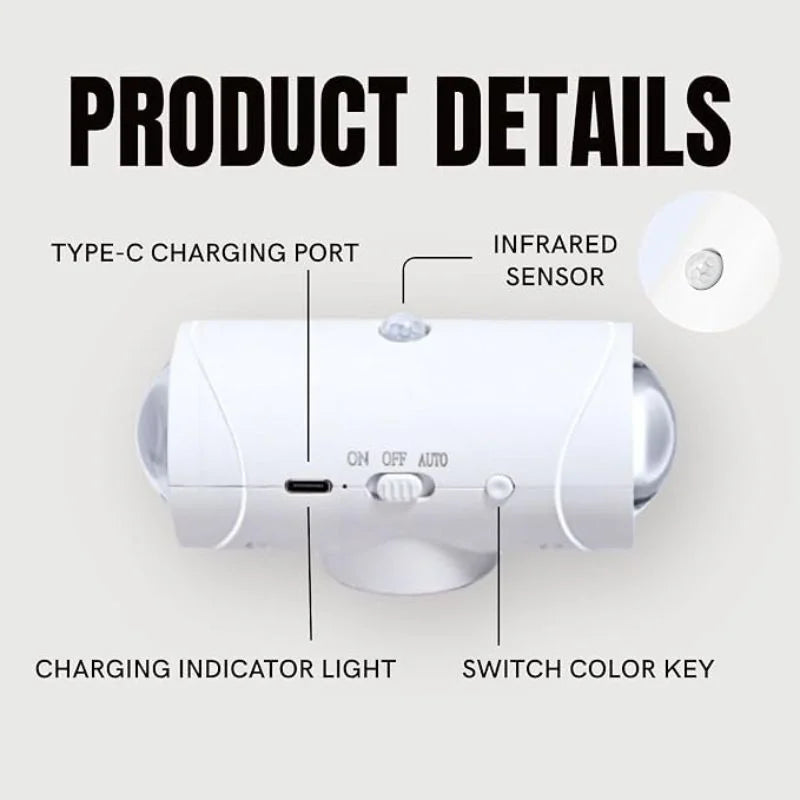 LED Night Light with Motion Sensor | Rechargeable Wireless Wall Lamp | Dimmable Smart Night Light