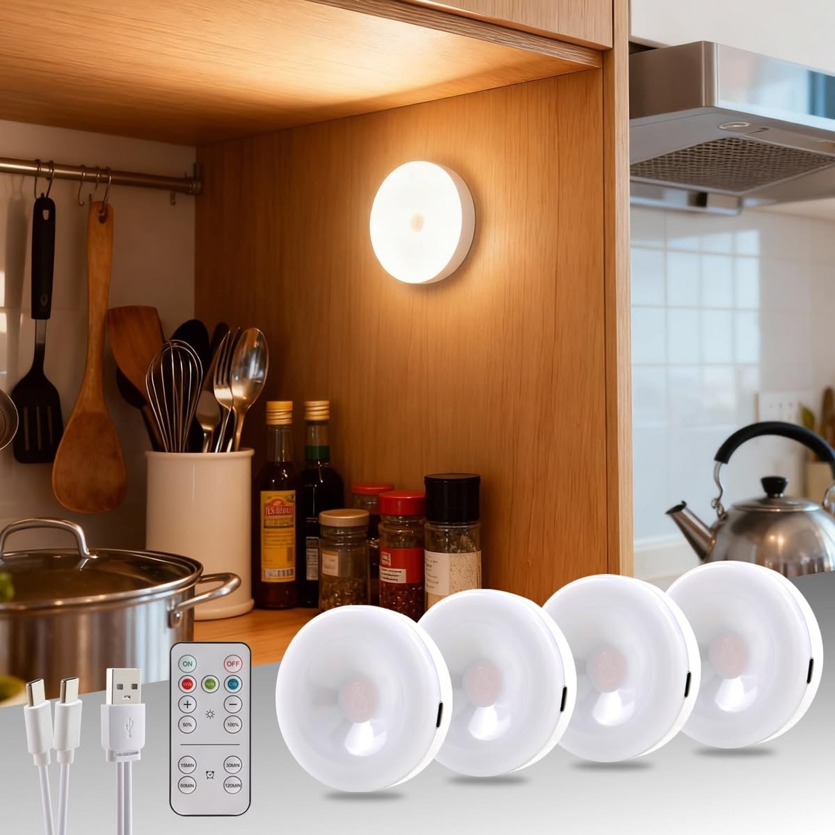 LED Tap Light, Stick on Push Button Touch Lights Battery Powered Lights for Closets,