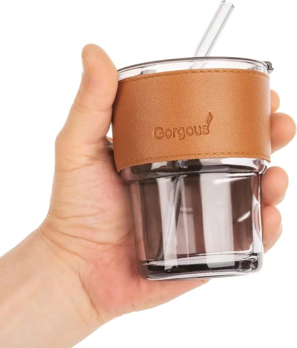 Coffee Cup Glass Mug With Lid And Straw (450ml) (random Color)