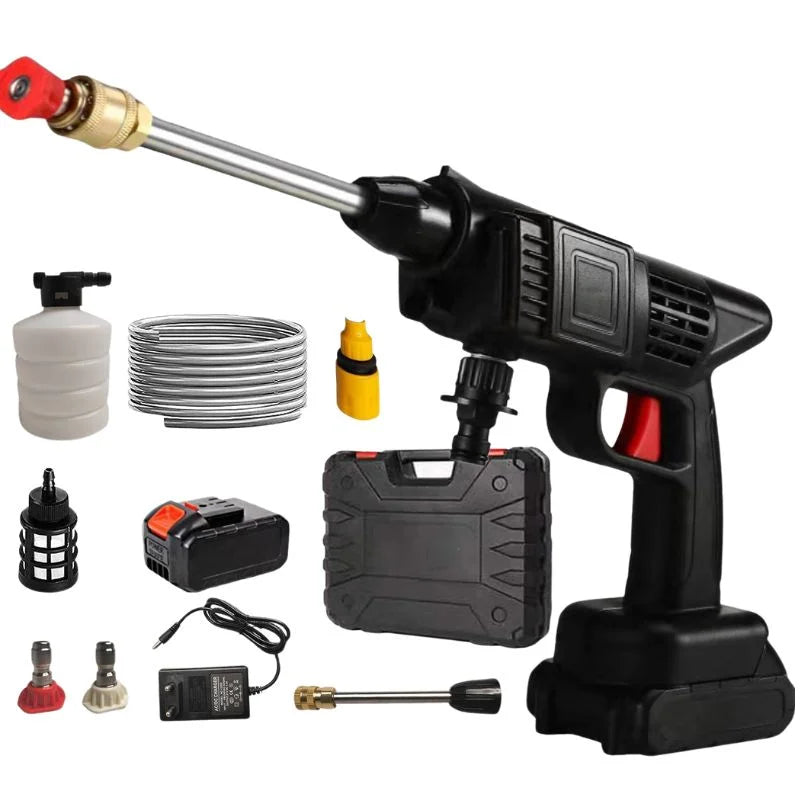 Automatic Cordless Car Wash Spray Gun | 48V High Pressure Lithium Battery | Wireless Foam Jet Washer With Box (Double Battery)