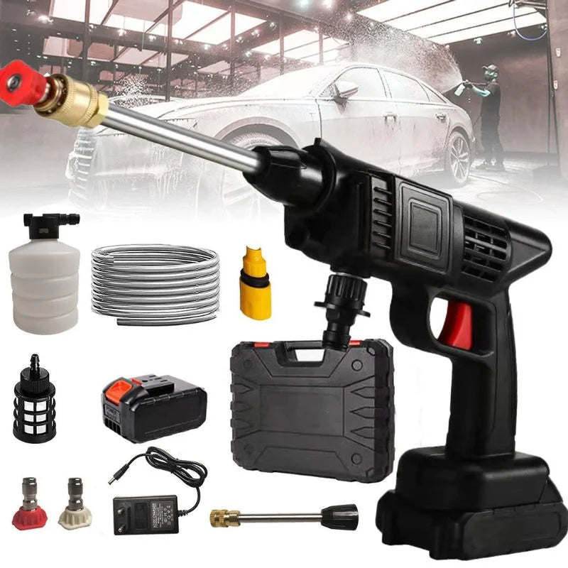 Automatic Cordless Car Wash Spray Gun | 48V High Pressure Lithium Battery | Wireless Foam Jet Washer With Box (Double Battery)