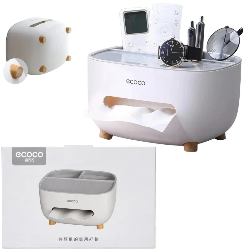 ECOCO Tissue Box with Multifunctional Storage Drawer | Creative Desk Organizer & Tissue Holder