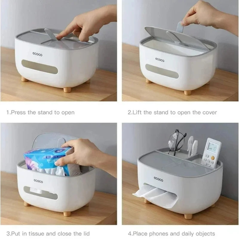 ECOCO Tissue Box with Multifunctional Storage Drawer | Creative Desk Organizer & Tissue Holder