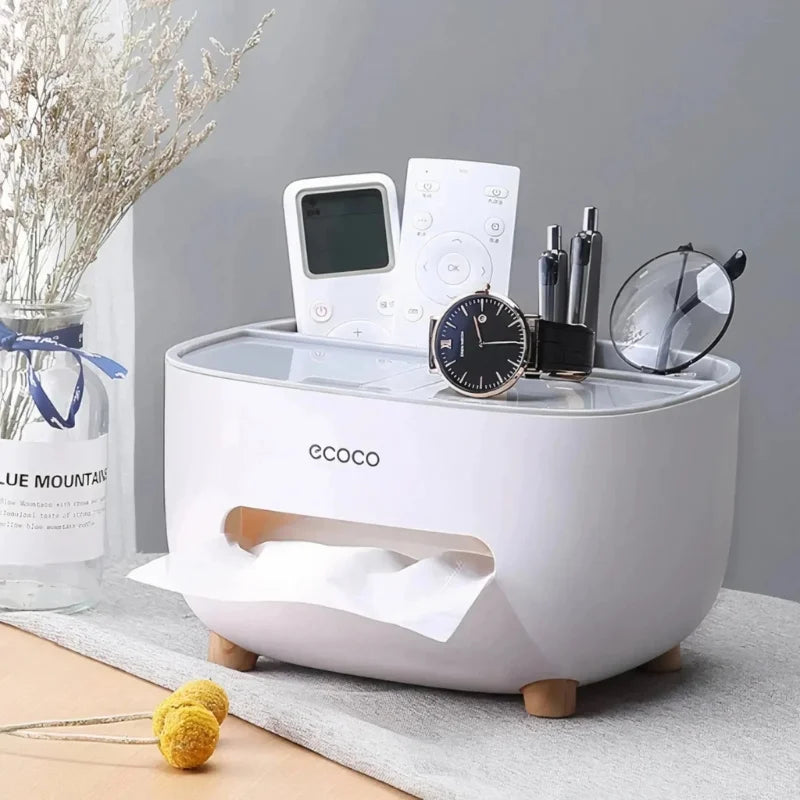 ECOCO Tissue Box with Multifunctional Storage Drawer | Creative Desk Organizer & Tissue Holder